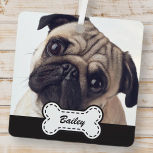 Pet Photos on Cute Dog Bone Add Name Glass Ornament