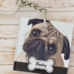 Pet Photos on Cute Dog Bone Add Name Keychain<br><div class="desc">Add pet name in playful script typography on a simple dog bone name plate. Add custom pet photo.</div>