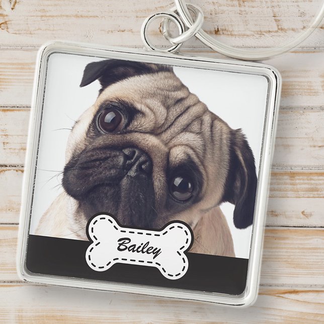 Pet Photos on Cute Dog Bone Add Name Keychain (Creator Uploaded)