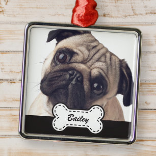 Pet Photos on Cute Dog Bone Add Name Metal Ornament
