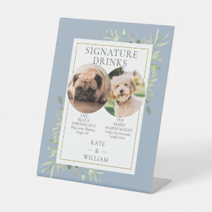 Pet Photos Signature Drinks Greenery Dusty Blue Pedestal Sign