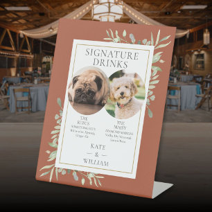 Pet Photos Signature Drinks Greenery Terracotta Pedestal Sign