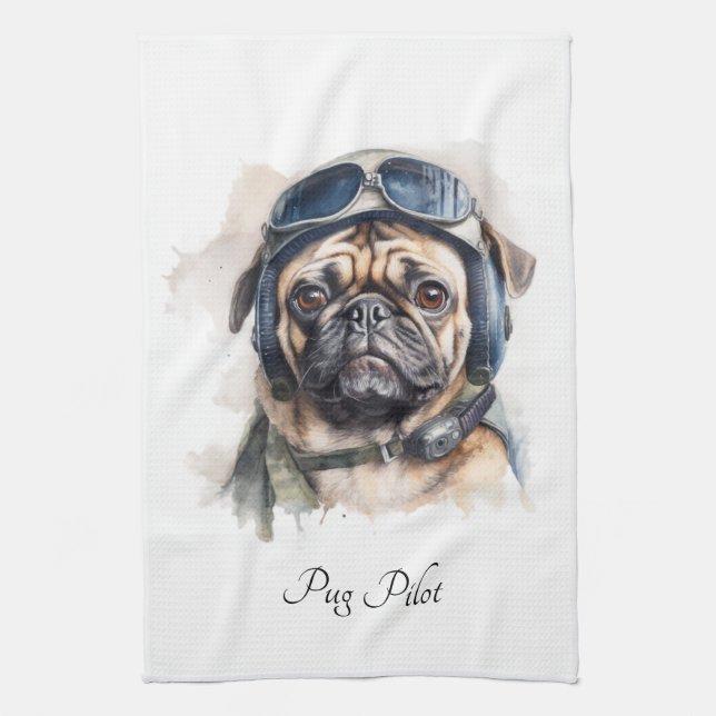 Pet Pilot Pug customizable Kitchen Towel (Vertical)