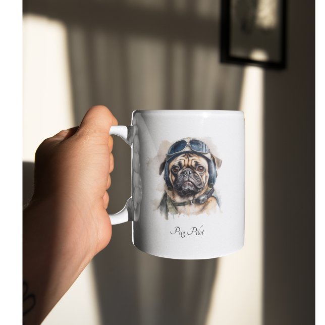 Pet Pilot Pug customizable Two-Tone Coffee Mug (Creator Uploaded)