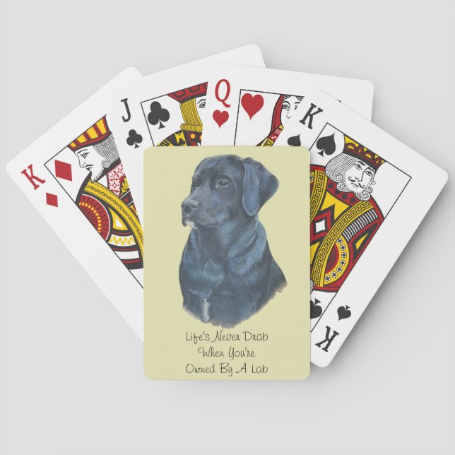 pet portrait picture of black labrador dog playing cards (Back)