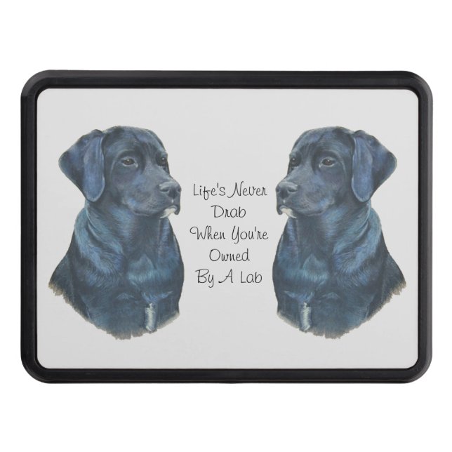 pet portrait picture of black labrador dog  trailer hitch cover (Front)
