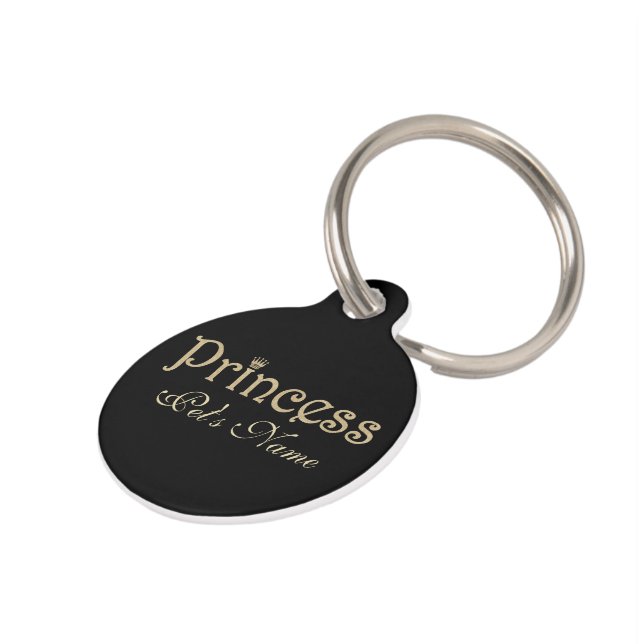 Pet Princess Black and Gold Personalized Tag (Side)