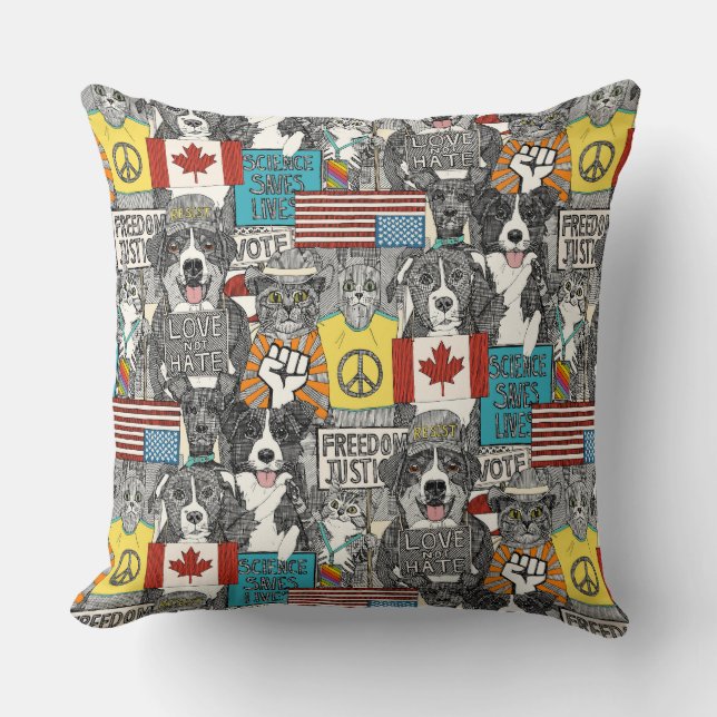 pet protest throw pillow (Front)