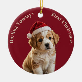 Pet Puppy Dog Birth Stats Photo Name 1st Christmas Ceramic Ornament