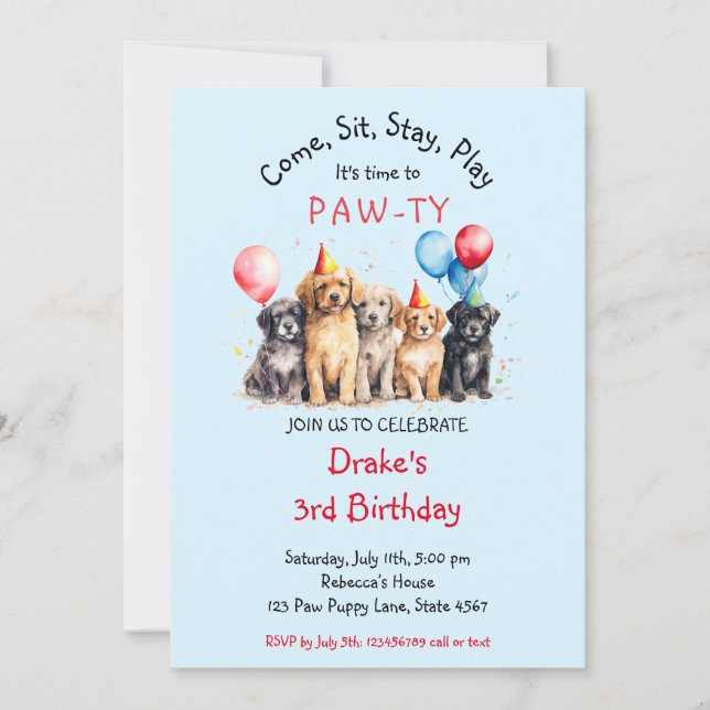 Pet Puppy Dog Birthday Pawty  Invitation (Front)