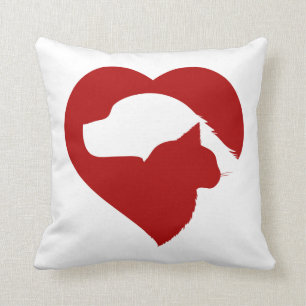 Pet Rescue Cat and Dog Red Heart of Love Throw Pillow