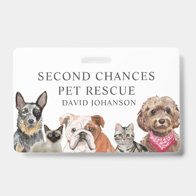 Pet Rescue Organization Name Illustrated Pets Name Badge (Front)