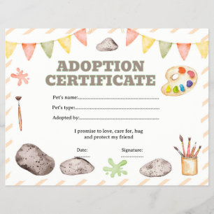 Pet rocks adopt certificate editable flyer