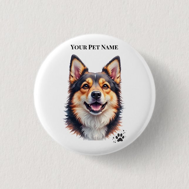 Pet’s Simple Modern Name & Photo Custom Design 1 Inch Round Button (Front)
