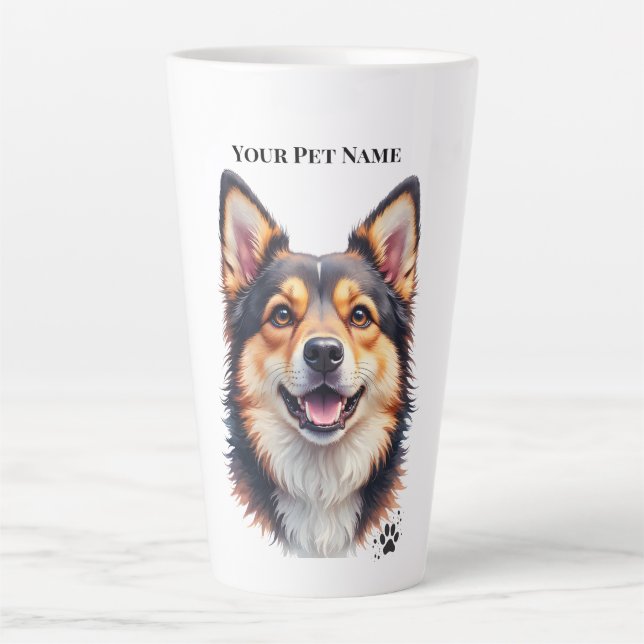 Pet’s Simple Modern Name & Photo Custom Design Latte Mug (Front)