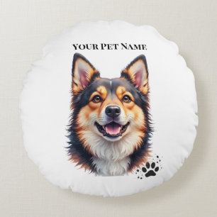 Pet’s Simple Modern Name & Photo Custom Design Round Pillow