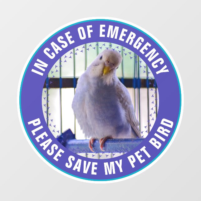 Pet Safety Alert Custom Bird Photo First Responder Window Cling (Sheet)