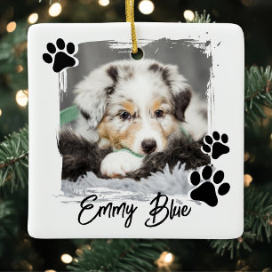 Pet Simple Modern Name Photo Ceramic Ornament