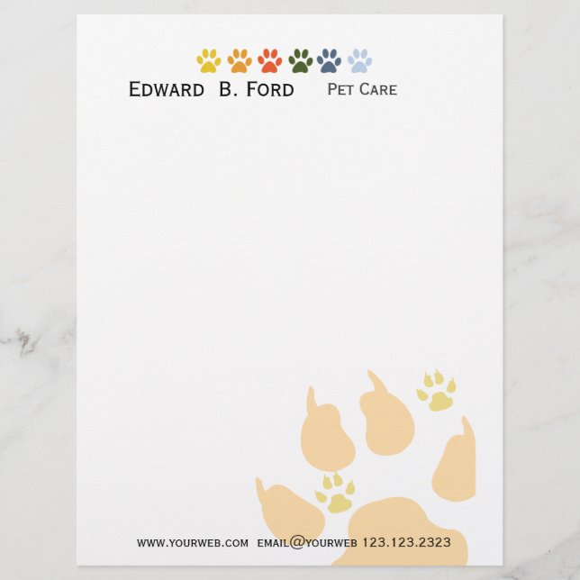 Pet Sitter Animal Care Veterinarian Letterhead (Front)