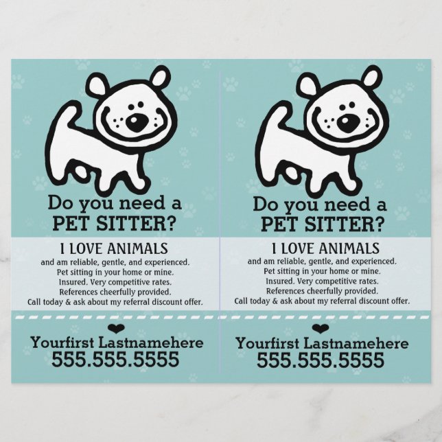 Pet Sitter.Dog Sitter.2 for 1.Customizable. Flyer (Front)
