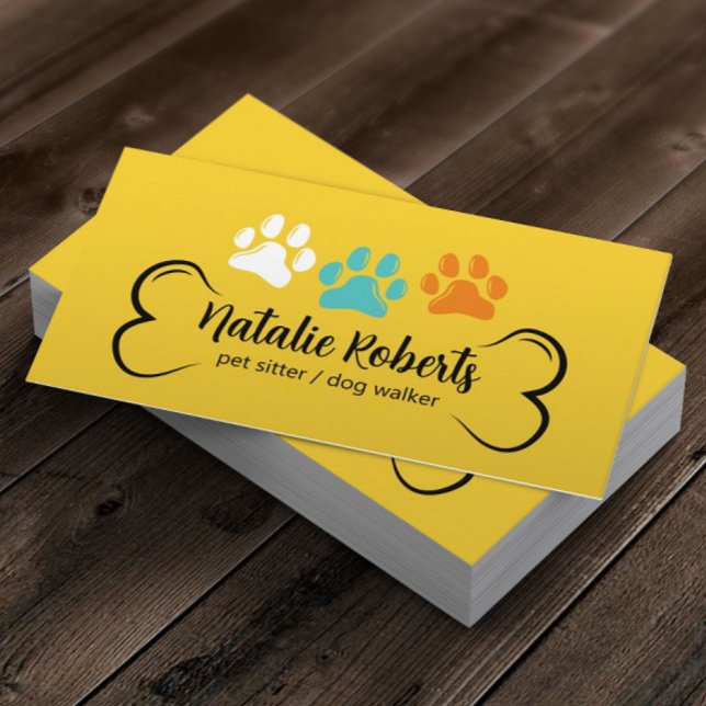 Pet Sitter Dog Walker Custom Colour Paw Prints Gol Business Card (Creator Uploaded)