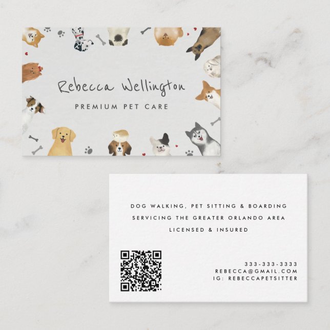Pet Sitter Dog Walker Dog Grooming House Sitting Business Card (Front/Back)