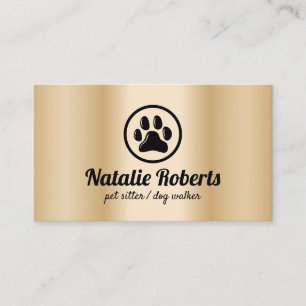 Pet Sitter Dog Walker Paw Logo Modern Gold Business Card