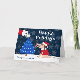 Pet Sitter Dog with Christmas Tree and Santa Card