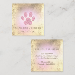 pet sitter FAUX foil pink paw print logo Square Business Card