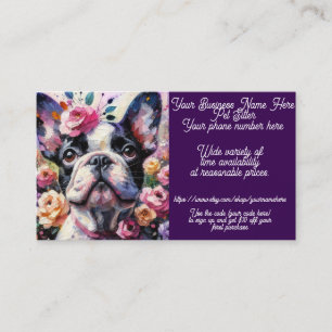 Pet Sitter French Bulldog Dog Roses Floral Flower Business Card