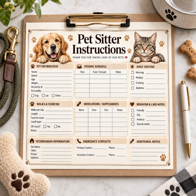Pet Sitter Instructions Checklist Notepad (Pet Sitter Instructions Checklist Notepad
)