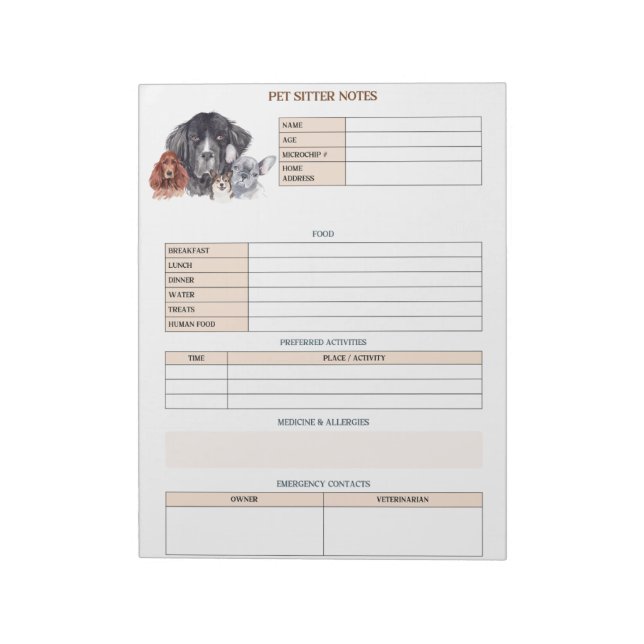 Pet Sitter Notes for Dog Mom or Cat Mom (Rotated)
