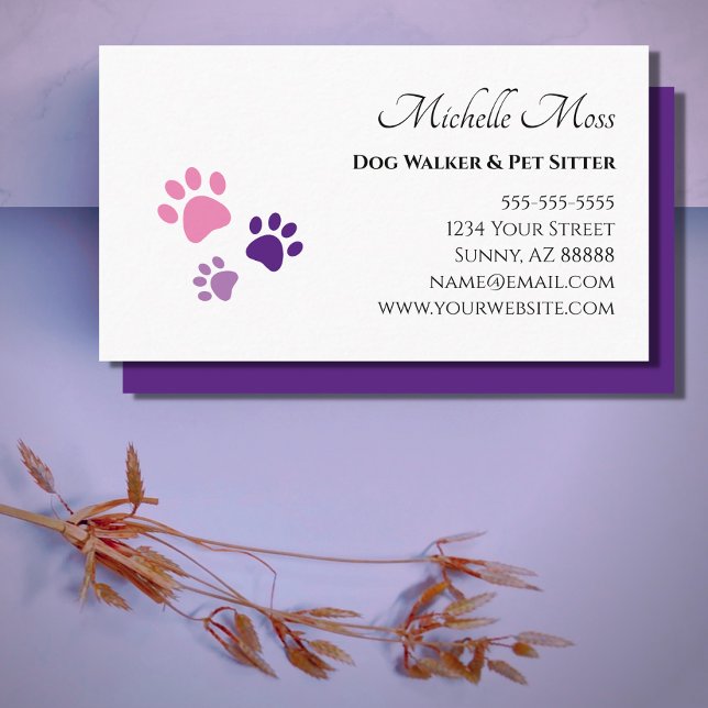 Pet Sitter Paw Prints Purple Pink  Business Card (Creator Uploaded)