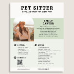 Pet Sitter Photo Sage QR Code Flyer<br><div class="desc">This professionally crafted flyer is designed for pet sitters who want to connect with pet parents in a warm, professional way. At the top, make a lasting impression with your business name in bold retro serif font and your personalized tagline beneath—setting the tone for loving, reliable care. Just below, feature...</div>