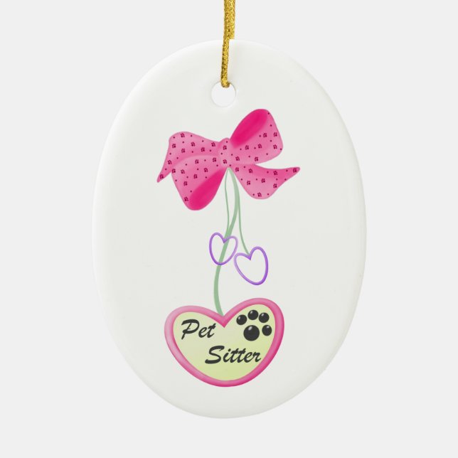Pet Sitter (pink dangle) Ceramic Ornament (Front)
