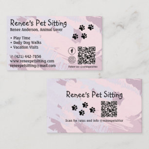 Pet Sitter Pink Paint QR Code Business Card