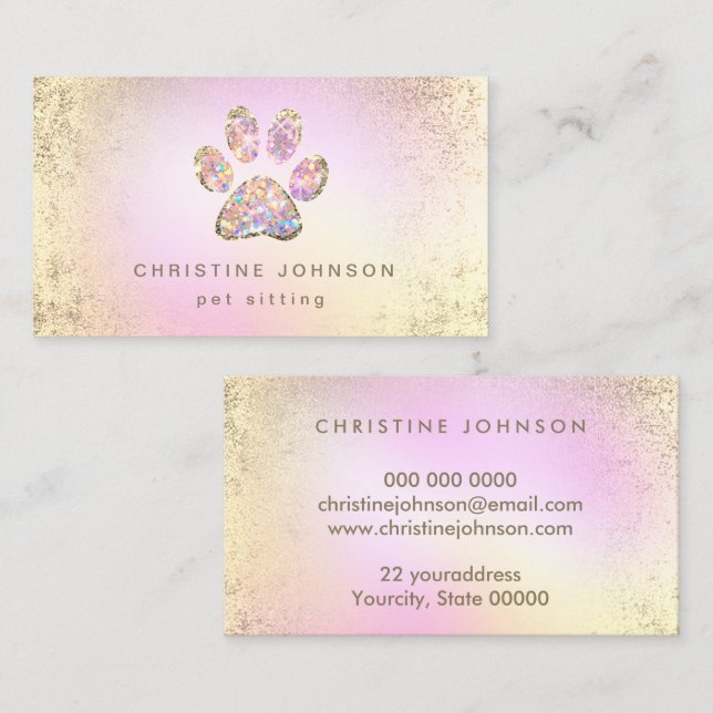 pet sitter simulated glitter paw business card (Front/Back)