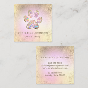 pet sitter simulated glitter paw square business card