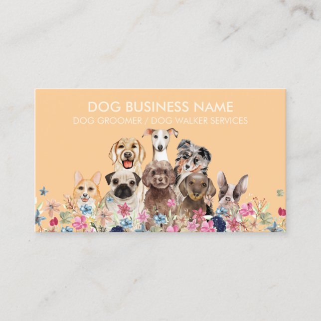 Pet Sitter Walker Dog Care Orange Business Card (Front)