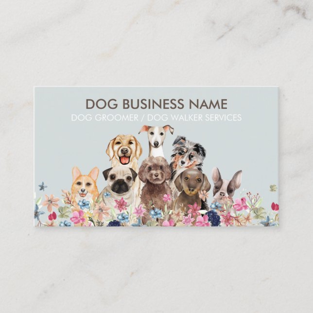 Pet Sitter Walker dog petcare blue brown pastel Business Card (Front)