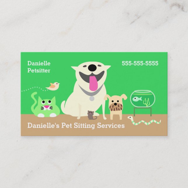 Pet Sitters Business Card-green Card (Front)