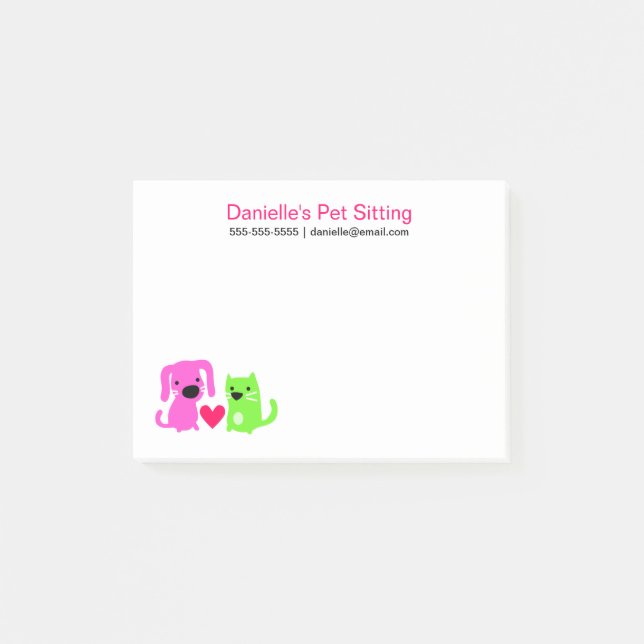 Pet Sitter's Dog & Cat with Heart Post-it Notes (Front)