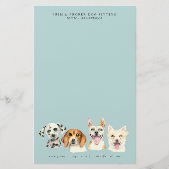 Pet Sitting Business Dog Watercolor Stationery (Front)