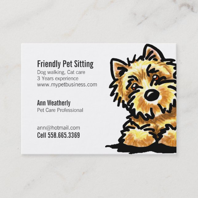 Pet Sitting Cairn Terrier Clean Friendly Business Card (Front)