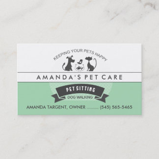 Pet Sitting & Care Green & White Retro Design Business Card