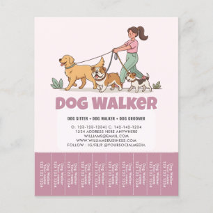 Pet Sitting Custom Promotional Dog Walker Pink Flyer