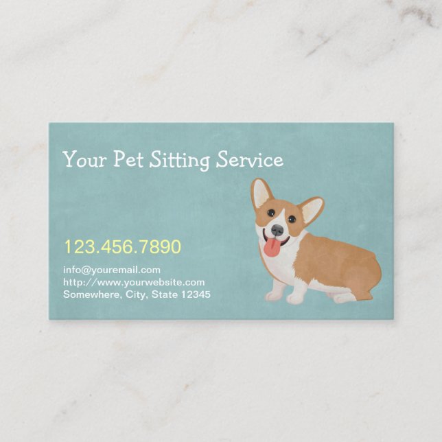 Pet Sitting Cute Corgi Elegant Business Card (Front)