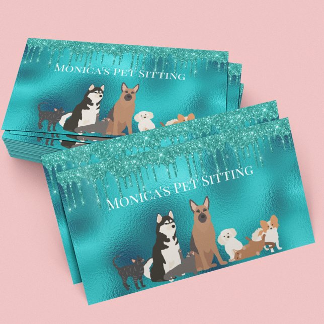 Pet Sitting Dog Cat Pet Sitting Robin's Egg Blue Business Card (Creator Uploaded)