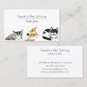 Pet Sitting Dog Cat Training Watercolor Business Card