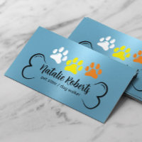 Pet Sitting Dog Walker Cute Colour Paws Modern Blu